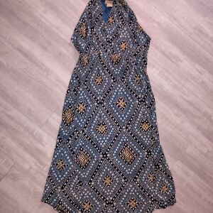 Lucky Brand Blue and Tan Maxi Sundress